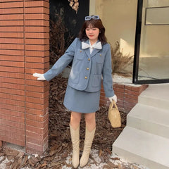 [XL-4XL] Set: Notch Lapel Single-Breasted Plain Blazer + High Rise Mini A-Line Skirt