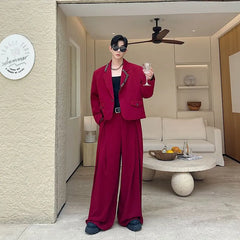Set: One Buttoned Crop Blazer + High Waist Wide Leg Dress Pants