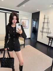 Long-Sleeve Button-Up Plain Romper