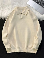 Drop Shoulder Plain Polo Sweater