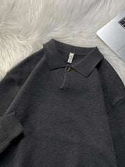 Drop Shoulder Plain Polo Sweater