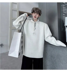 Long-Sleeve Rhinestone Glitter Polo-Neck Sweater