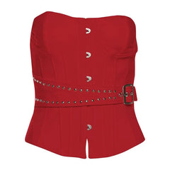 Plain Belt Accent Corset Tube Top
