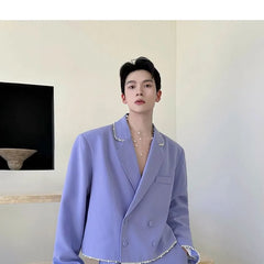 Set: Double Breasted Crop Blazer + Wide Leg Dress Pants
