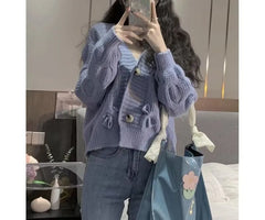 V-Neck Plain Bow Button-Up Cardigan