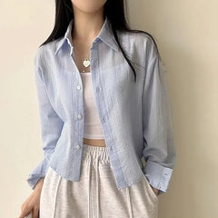 Long-Sleeve Plain Crop Shirt