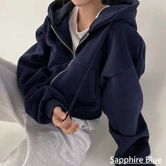 Plain Zip-Up Crop Hoodie
