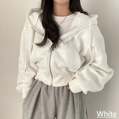 Plain Zip-Up Crop Hoodie