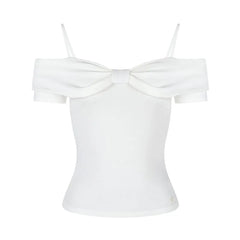 Short-Sleeve Cold-Shoulder Plain Bow Tee