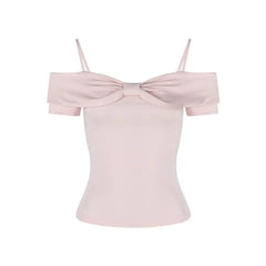 Short-Sleeve Cold-Shoulder Plain Bow Tee