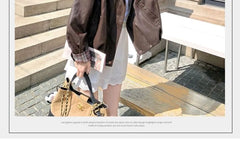 Faux Leather Plaid Lining Zip-Up Biker Jacket