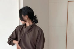 Long-Sleeve Plain Ruffle Blouse