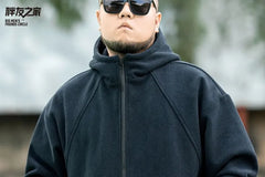 Plus Size Hooded Plain Zip Jacket