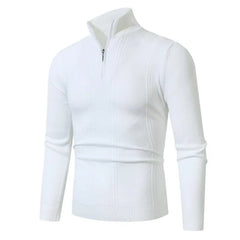 Long-Sleeve Mock Neck Half-Zip Knit Top