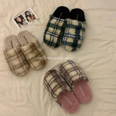 Plaid Chenille Home Slippers