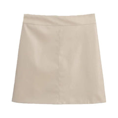 High Waist Plain Faux Leather Mini Pencil Skirt
