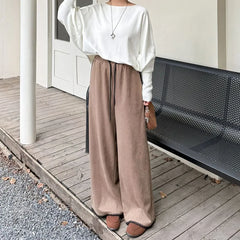 [XL-4XL] Drawstring Waist Contrast Trim Wide Leg Pants