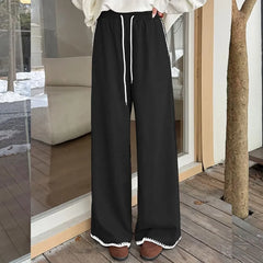 [XL-4XL] Drawstring Waist Contrast Trim Wide Leg Pants