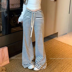 Drawstring Waist Striped Flared Knit Pants
