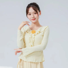 Long-Sleeve Crew Neck Plain Dance Top