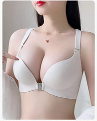 [90A - 120E] Plus Size Lace Panel Front Closure Wireless Bra