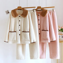 Couple Matching Pajama Set: Collared Fleece Jacket + Pants