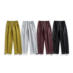 Drawstring Waist Contrast Stitched Loose Fit Sweatants