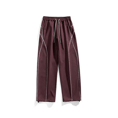 Drawstring Waist Contrast Stitched Loose Fit Sweatants