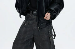 Fluffy Hooded Faux Leather Zip Jacket