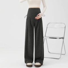 Maternity Drawstring Waist Plain Wide Leg Pants