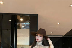 Long Sleeve Stand Collar Plain Tie-Up Crop Blouse / High Waist Plain Maxi Pencil Skirt / Belt / Set