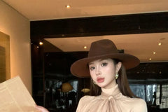 Long Sleeve Stand Collar Plain Tie-Up Crop Blouse / High Waist Plain Maxi Pencil Skirt / Belt / Set