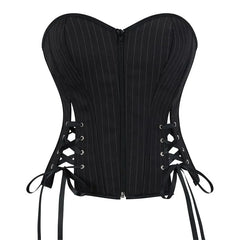 Pinstriped Slit Lace Up Tube Bustier Top
