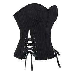 Pinstriped Slit Lace Up Tube Bustier Top