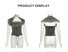 Cap-Sleeve Furry Crop Corset Top