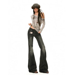 Low Waist Washed Flared Jeans (Various Designs)