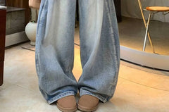 Low Rise Washed Barrel Leg Baggy Jeans