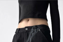 Low Rise  Washed Barrel Leg Baggy Jeans