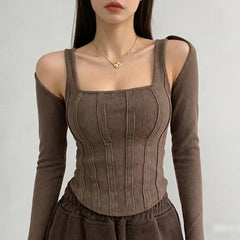 Set: Paneled Crop Tank Top + Bolero Top
