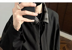 Mock Two-Piece Collared Plaid Panel Zip-Up Jacket
