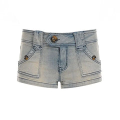 Low Waist Washed Denim Hot Pants