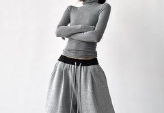 Drawstring Waist Two Tone Baggy Sweatpants