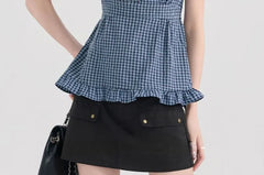 Plaid Ruffle Mock Two Piece Camisole Top