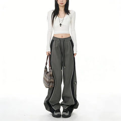 Drawstring Waist Two Tone Wide Leg Pants