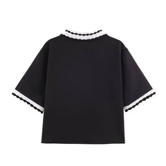 Short Sleeve Collared Contrast-Trim Slim-Fit Polo Top