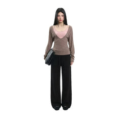 Plain Camisole Top / Long-Sleeve V-Neck Plain Knit Top