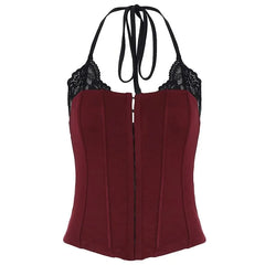 Halter Neck Lace Panel Corset Camisole Top