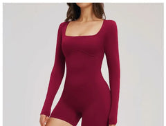 Long Sleeve Square Neck Plain Romper