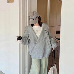 [2XL-4XL] Asymmetrical Zip-Up Plain Hoodie