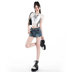 Mid Rise Washed Denim Shorts